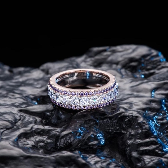 Double Row Pave Cubic Zirconia Eternity Band - Picture 4 of 6